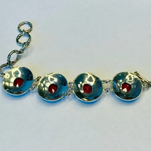 Stauer Sterling Silver Ruby Link Bracelet